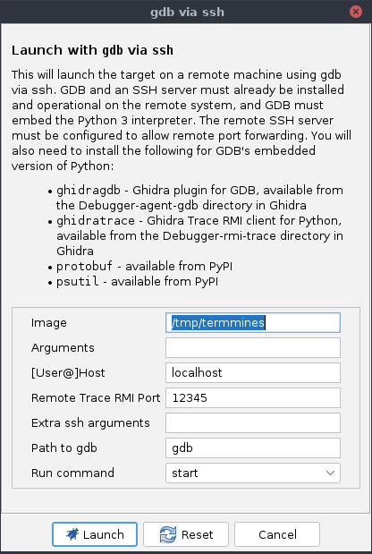 Connect dialog for gdb via SSH